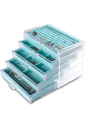 Merkloos Extra Grote Transparante Acryl Sieraden Organizer met Samt Vakken voor Dames, 5 Lagen en Schuiflade