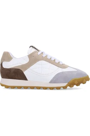 Manfield Dames - Witte leren sneakers met suède details