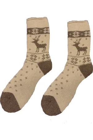 Merkloos Damessokken Alpaka Wol - Rendier Beige - maat 39-42 - Wintersokken