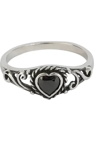 etNox Black Heart Ring zwart-zilverkleurig 53 Roestvrij staal - Gothic