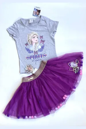 Disney Frozen set - tule rok+shirt - /paars - maat 122/128 (8 jaar)