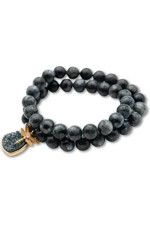 Marama Wikkelarmband Dragonfly Labradoriet - edelsteen - elastisch - damesarmband - hangers libelle en Druzy Agaat - cadeau dames