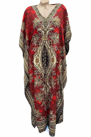 Merkloos Kaftan met aantrekkoord en v hals #2021 one size 36-50 rood