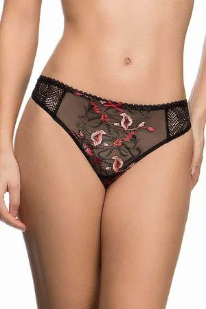 Empreinte String Ashley met geborduurde bloemen op doorschijnende tule - rood gebloemd - 36