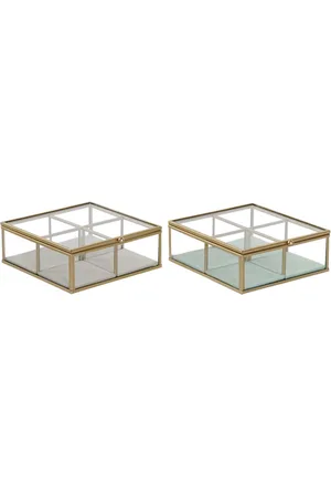 Dkd Home Decor Doos-Juwelenkistje Kristal Metaal Aluminium (15 x 15 x 5,5 cm) (2 Stuks)