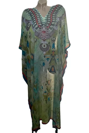 Merkloos Kaftan half transparant kaftan grote maten met steentjes 012/L 128/105cm One size 42-54