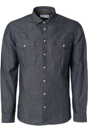 No Excess Overhemd Denim Look Met Linnen