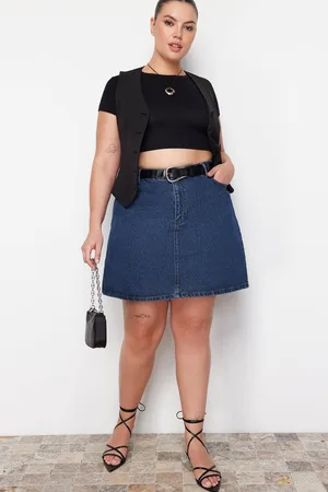 Trendyol Blauwe A-Vormige Spijkerrok Met Hoge Taille Tbbaw23Az00042