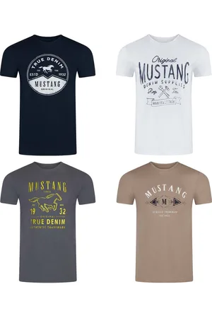 Mustang Heren T-Shirt Broeken Basic Print 4er Pack Fit Veelkleurig Volwassenen Opdruk Print Shirts