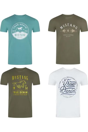 Mustang Heren T-Shirt 4-pack heren-T-shirt regular fit Veelkleurig XL Ronde Hals Volwassenen Opdruk Print Shirts