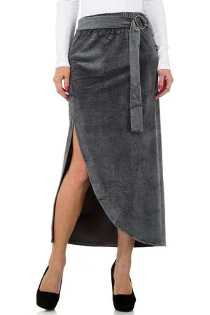 JCL Lange velourse rok met split S/M