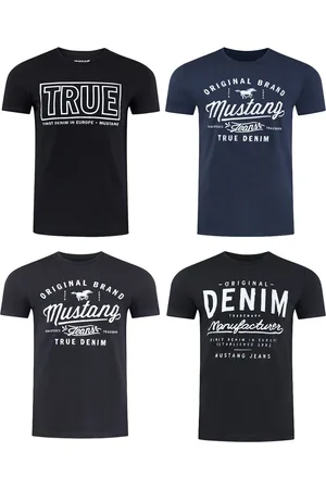 Mustang Heren T-Shirt 4-pack heren-T-shirt regular fit Veelkleurig M Ronde Hals Volwassenen Opdruk Print Shirts