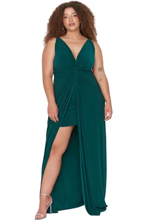 Trendyol Zwarte Gebreide Draperie Gedetailleerde Maxi/Lange Avondjurk Tbbss22Ad00000
