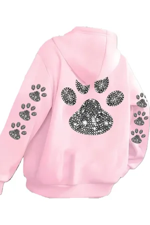 Merkloos Hoodie pootjes - vest - sweater - outdoortrui - trui - pootafdrukken - rits - capuchon - maat S