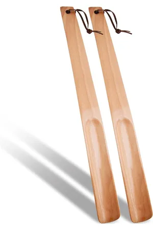 Merkloos Schoenlepel voor lange schoenen - OneBarlercorn 2 stuks - houten design - stabiel en lichtbruin - 38cm - 15inch Schoenlepel