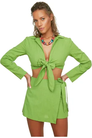 Trendyol Lila Geweven Stropdas 100% Katoenen Blouse Shorts & Strandrok Set Tbess22Au0045