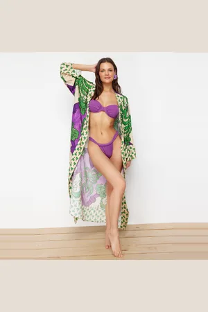 Trendyol Luipaardpatroon Geceintuurde Maxi Geweven Strand Kimono & Kaftan Tbess21Km0171