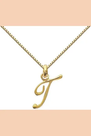 Amanto Ketting Letter T Gold - 925 Zilver Verguld - Alfabet - 10x18mm - 50cm