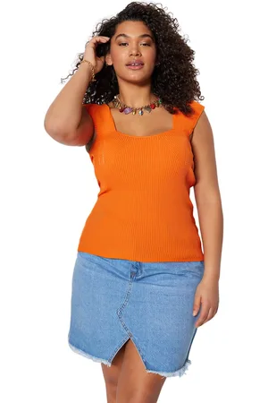 Trendyol Slanke Gebreide Blouse Met Oranje Harthals Tbbss23Af00021