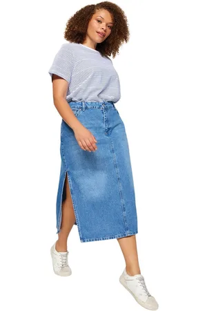 Trendyol Blauwe Spijkerrok Met Split Tbbss23Az00055