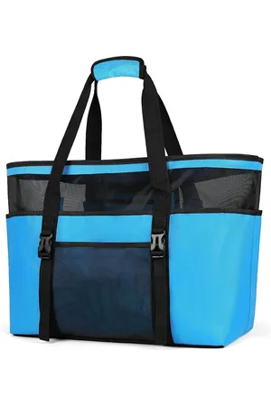 Merkloos Strandtas XXL familie met ritssluiting badtas dames groot licht mesh strandtas waterdicht opvouwbare schoudertassen voor strand reizen picknick