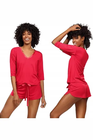 DKaren Comfortabele rode viscose shortama van - Edith XXL