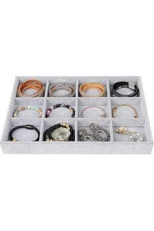 Merkloos Jewelry Tray - 12 Grids Compartments - Necklace Ring Earring Organizer - Velvet Grey