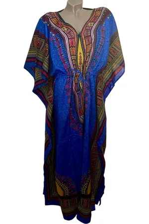 Merkloos Kaftan met aantrekkoord onesize 36-50 blauw