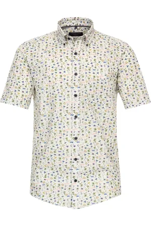 Casa Moda Sport casual fit overhemd - korte mouw - popeline - blauw dessin - Strijkvriendelijk - Boordmaat: 41 - 42