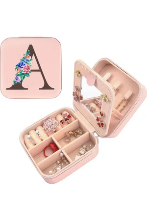 Merkloos Klein sieradendoosje voor op reis - fluweel met spiegel - sieradenopslag organizer - voor meisjes en vrouwen - ritssluiting - PU-leer - sieraden reisetui - opslag voor ringen oorbellen halsketting sieraden etui