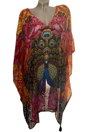 Merkloos Kaftan/tuniek met steentjes 81/S onesize 38-48 geel/oranje/rood/roze