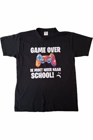 B and C T-shirt met "GAME OVER - Ik moet weer naar school!" - maat 152/164 - gamen, console, controller, gamer, vakantie, weekend, hobby, spelcomputer, 12 tot en met 14 jaar