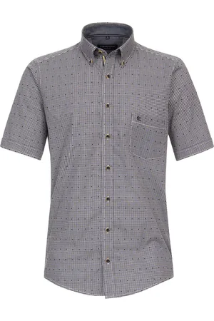 Casa Moda Sport casual fit overhemd - korte mouw - fil a fil - blauw met wit geruit - Strijkvriendelijk - Boordmaat: 41 - 42
