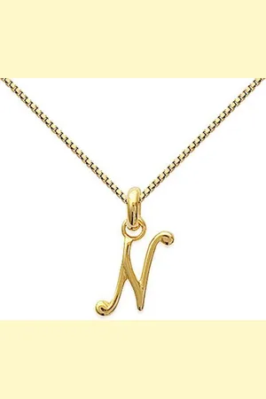 Amanto Ketting Letter N Gold - 925 Zilver Verguld - Alfabet - 9x18mm - 50cm