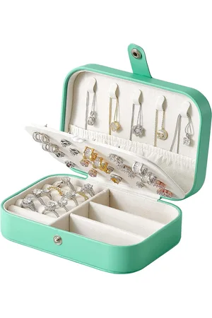 Merkloos Juwelenkistje, sieradenorganizer voor dames, voor ringen, oorringen, halskettingen en armbanden, 16 cm x 11 cm x 5 cm (groen)