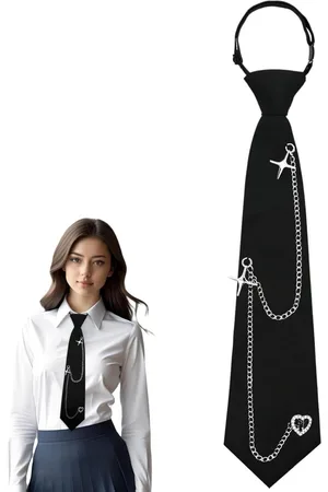 Merkloos Zwarte stropdassen met punk-metalen ketting voor dames - Voorgebonden stropdas JK-uniform voor meisjes - Schooluniform overhemd-accessoire Zwart L