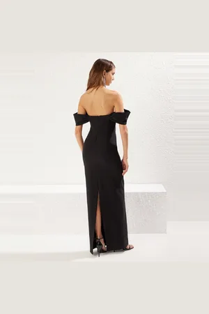 Trendyol Zwarte Carmen Kraag Geweven Elegante Avond- En Nachtjurk Tprss25Ae00008