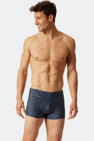 Schiesser Zwembroek in retrostijl met zakje met ritssluiting, tricot gerecycled strepen admiraalblauw - Nautical Casual Heren Onderbroek - admiral