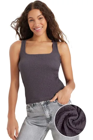 Trendyol Antraciet Flexibel Gebreid Ondershirt Met Halterhals Twoss24Al00017