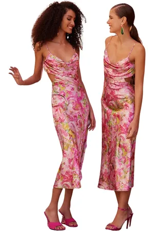 Trendyol Veelkleurige, Met Bloemenmotief Geweven Satijnen Elegante Avondjurk Tprss23El00305