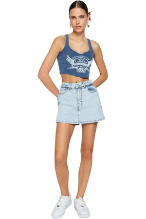 Trendyol Lichtblauwe, Duurzamere Mini-Spijkerbroekrok Twoss23Sr00190