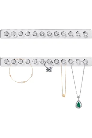 Merkloos Set van 2 Acryl Muur Halsketting Houders met Zelfklevende Ketting Organizer - Sieraden Display Stand & Opslag Haak voor Kettingen en Oorbellen