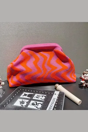Merkloos Clutch - Damestas - - Oranje - Streepdesign - Handtas - Trendy - Tassen - Make-up tas