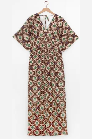 Sissy-Boy Donkerbruine kaftan jumpsuit met ikat print
