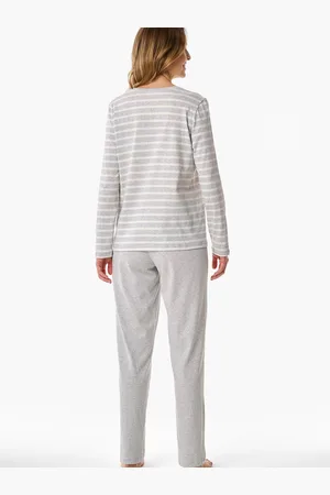 Schiesser Pyjama lang zilvergrijs gemêleerd - Casual Essentials Dames Pyjamaset