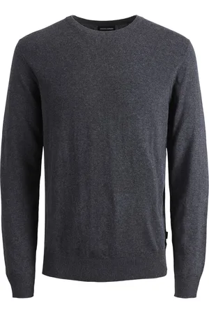 JACK & JONES Emil knit crew neck slim fit - heren pullover viscosemengsel met O-hals - donkergrijs melange
