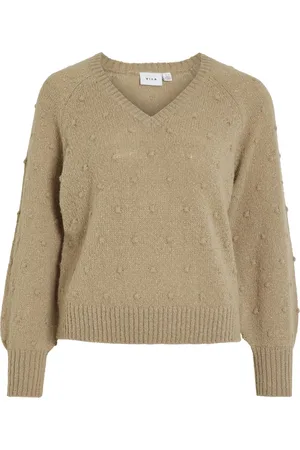 VILA Trui Vituli L/s V-neck Gliter Knit Top/p 14098057 Savannah Tan/light Gold Dames