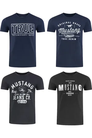Mustang Heren T-Shirt 4-pack heren-T-shirt regular fit Veelkleurig XXL Ronde Hals Volwassenen Opdruk Print Shirts