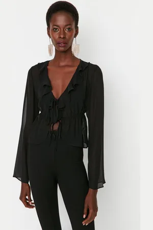 Trendyol Zwarte, Ongevoerde Blouse Van Chiffon Tpraw23Bz00070