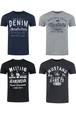 Mustang Heren T-Shirt 4-pack heren-T-shirt regular fit Veelkleurig XXL Ronde Hals Volwassenen Opdruk Print Shirts